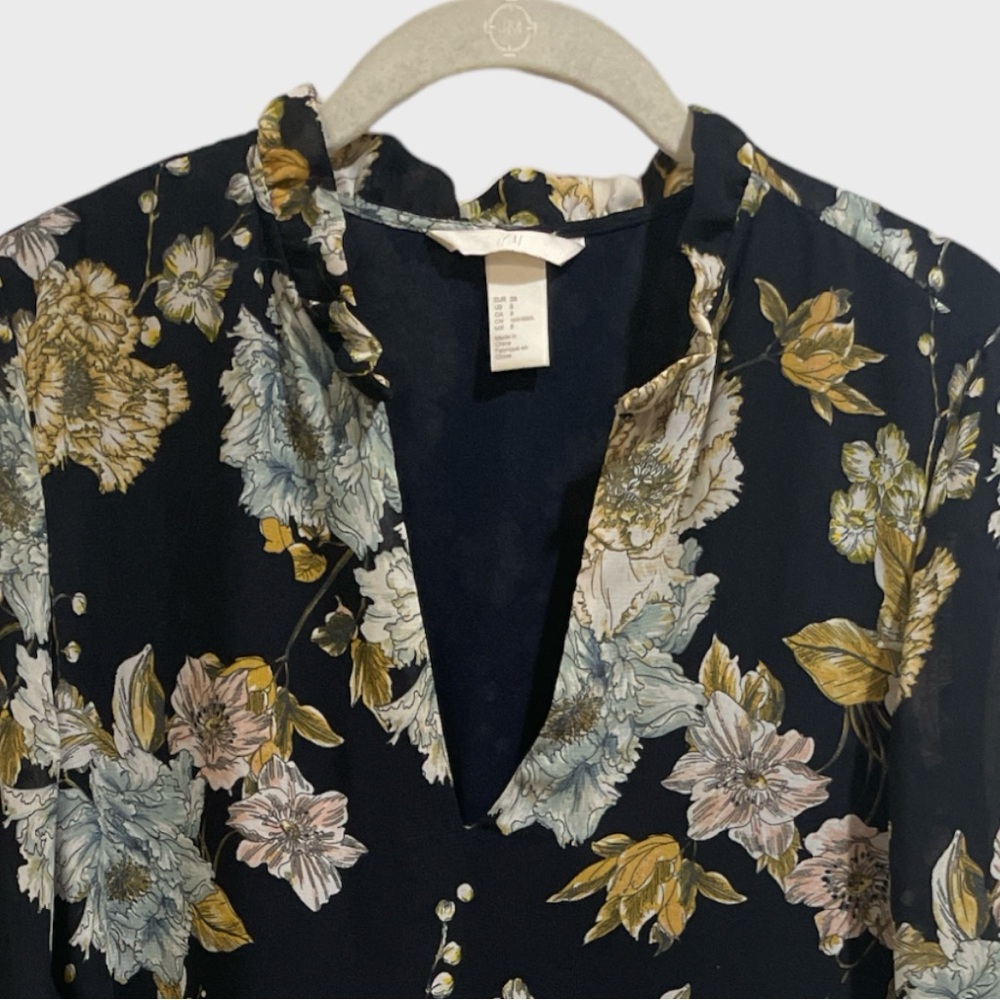 H&M Black Floral Ruffle Shift Dress Size 8 ( NWOT) - Picture 4 of 10